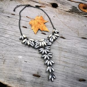 Smokey Gray and Light Amber Rhinestone Long Front Statement Necklace